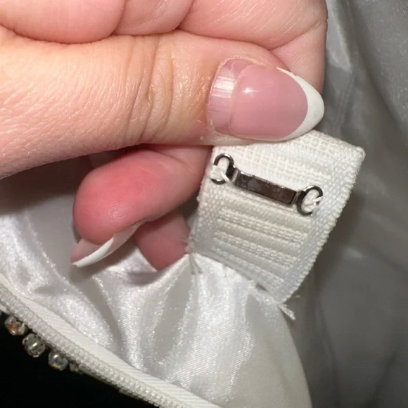 Sherri Hill Elegant White Pageant Gown w/ Large Blue & Clear Rhinestones - Picture 14 of 17